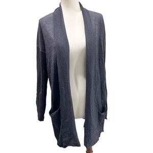 GAP Charcoal Open Front Women's Cardigan 100% Fine Merino Wool EUC